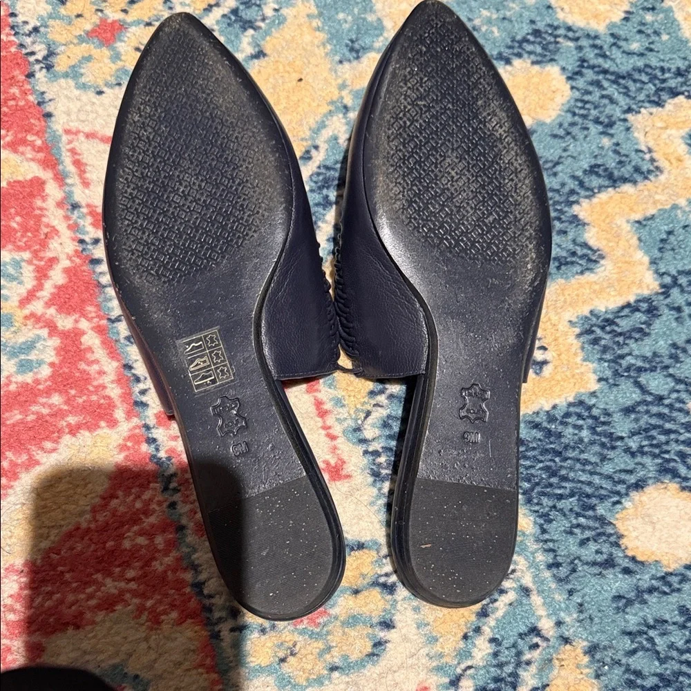Tory Burch Navy Textured Pointed Slip-On Mules
